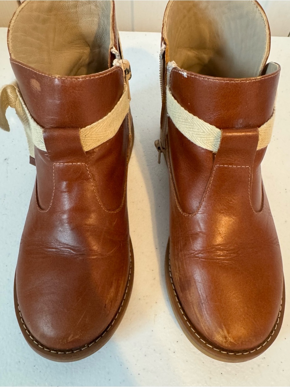 Elephantito Brown Sunny Bow Leather Ankle Boots Size 1